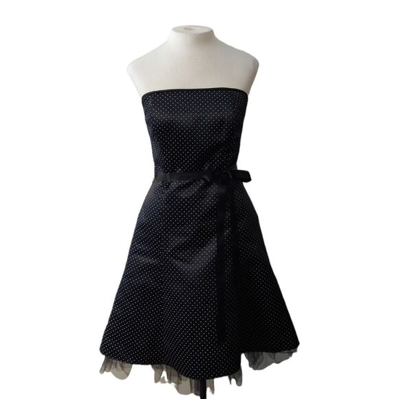 Vintage Jessica McClintock for Gunne Sax Retro Polka Dot Strapless Tulle Dress - Picture 1 of 9